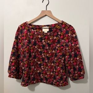 Anthropologie Maeve Floral Top with 3/4 Balloon Sleeve